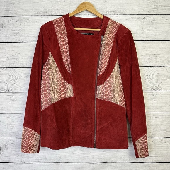 VTG Terry Lewis‎ Leather Jacket Womens Large Suede Snake Print Lined Zip Up RARE - Picture 1 of 6